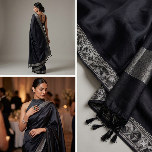 Midnight Elegance: The Obsidian Silk Saree